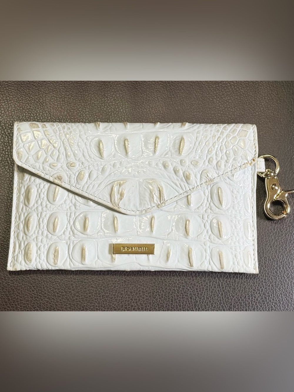 Brahmin White Leather Envelope Clip on Pouch
